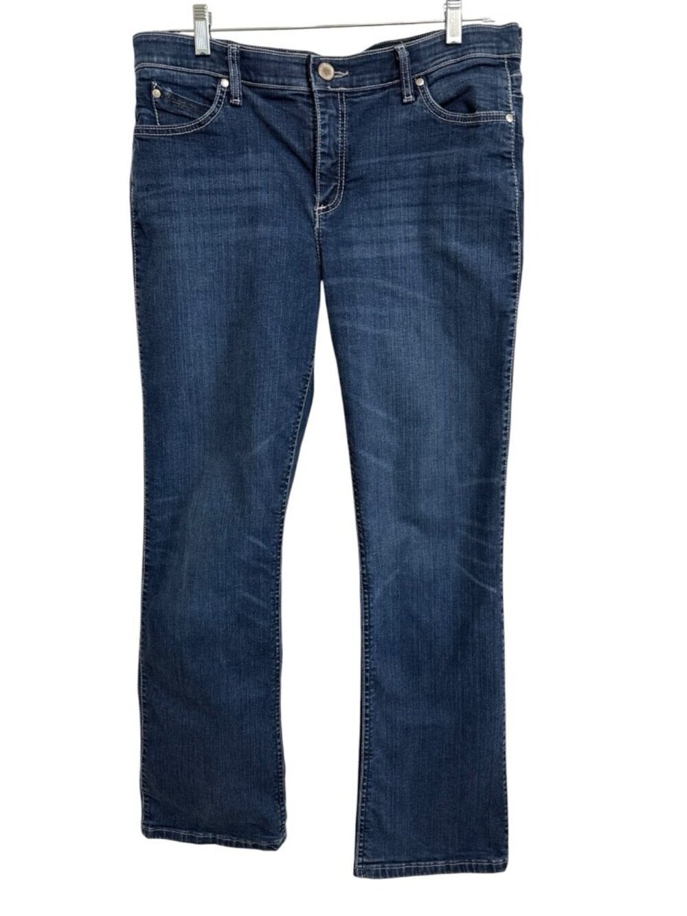 WRANGLER Q BABY No Gap Waistband Dark Wash Bootcut Jeans Women Size 13/14 x 32